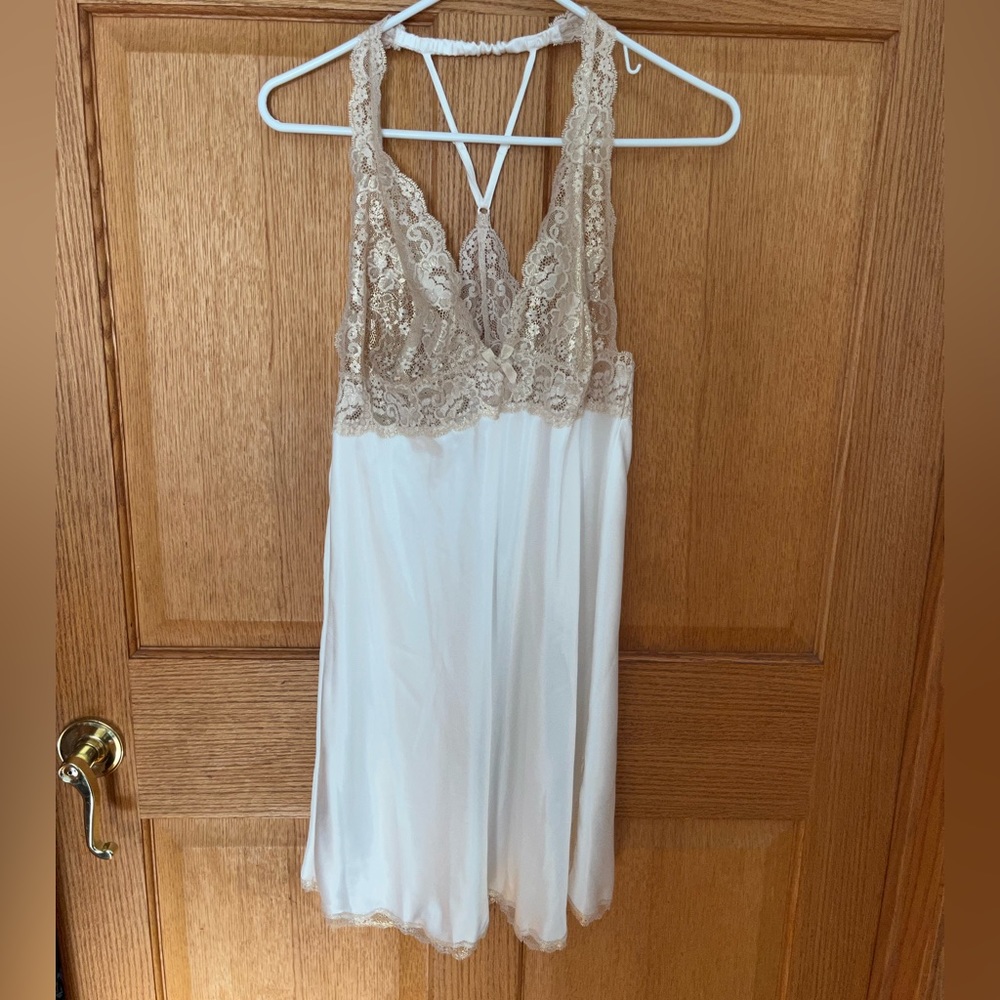 Vistoria's Secret Gold Lace Trim Nightgown - Cream